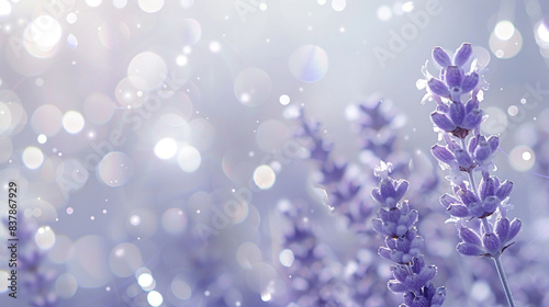 A dreamy bokeh background with soft lavender and white lights, creating a serene and peaceful atmosphere