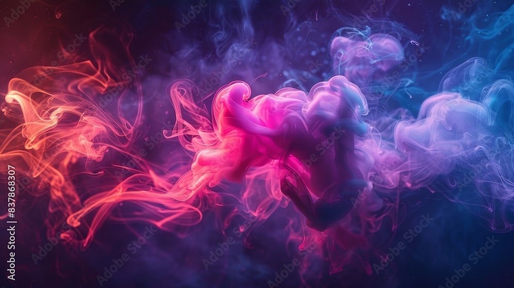 Colorful Red and Blue Smoke Clouds Against Dark Background Colorful Red and Blue Smoke Clouds Against Dark Background