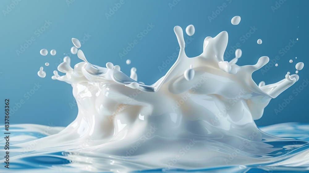 Fresh milk splashing on a light blue background. For banners, design templates and mock-up. Fresh milk splashing on a light blue background. For banners, design templates and mock-up.