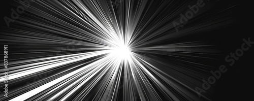 Abstract background with rays of light and straight lines in black, white and gray colors The effect is like an explosion or tunnel The illustration is in the style of vector art