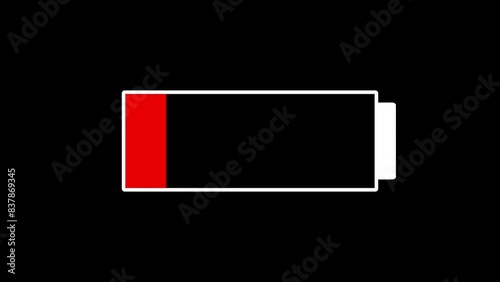 Low battery red warning animated icon on black background