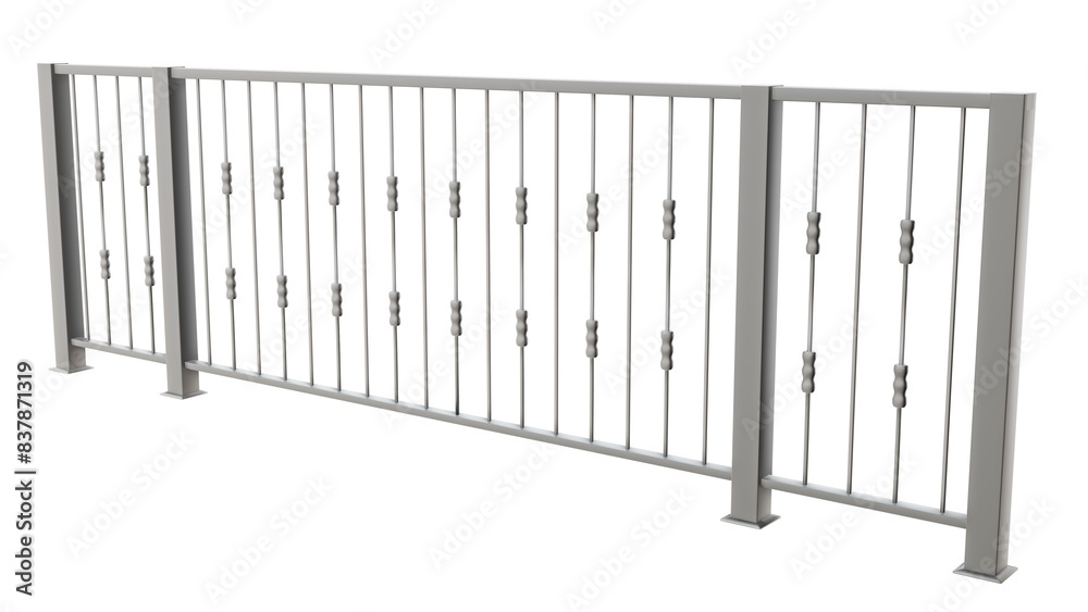 3D render showcases a sleek metal balustrade with handrail in a modern Indochine style (transparent background) 3D render showcases a sleek metal balustrade with handrail in a modern Indochine style (transparent background)