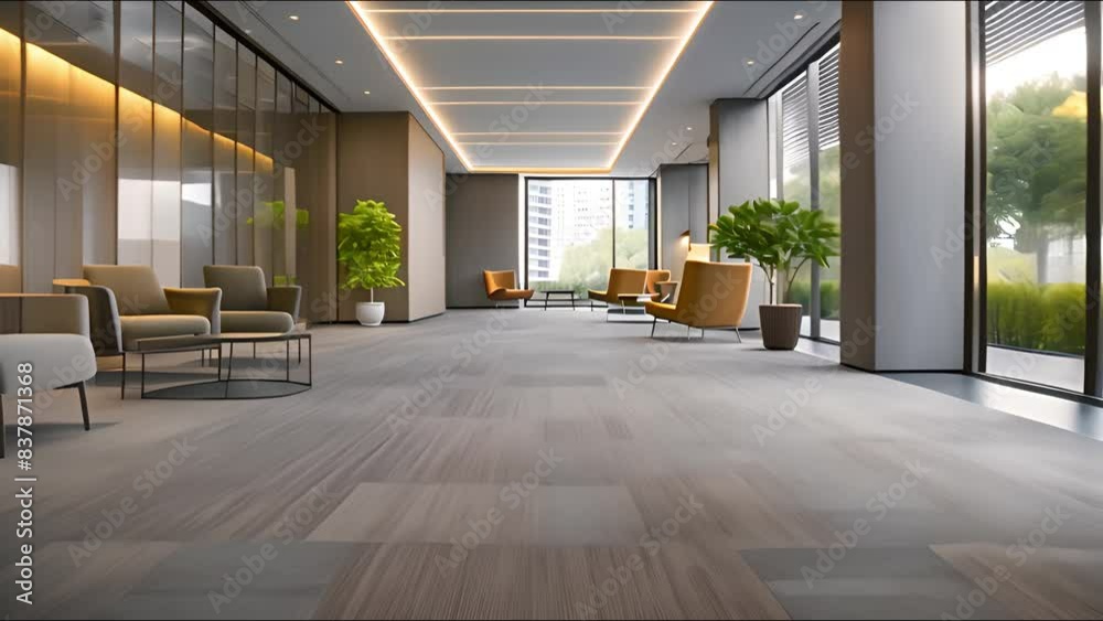The office building's carpet was installed. The office building's carpet was installed.
