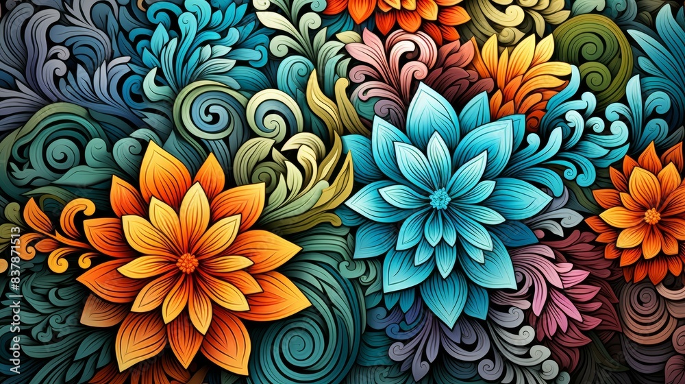 Dynamic fractal pattern with bold hues and intricate design, rendered in a contemporary flat illustration style. Dynamic fractal pattern with bold hues and intricate design, rendered in a contemporary flat illustration style.