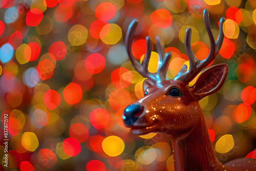 a vibrant rednosed reindeer toy gleams against festive background, conveying holiday cheer. generative ai photo