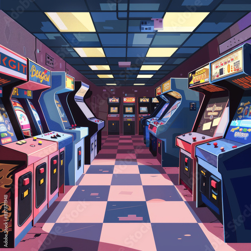 Arcade room with lots of arcade machines vector art
