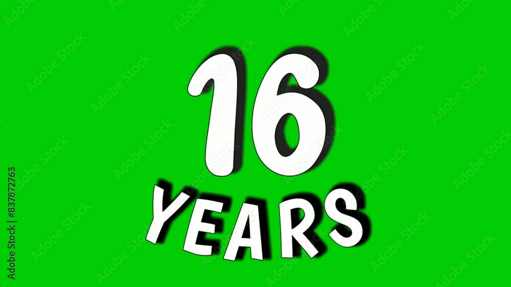 16 sixteen years digit animation motion graphics on green screen.celebration, anniversary, birthday concept. chroma key background 16 sixteen years digit animation motion graphics on green screen.celebration, anniversary, birthday concept. chroma key background