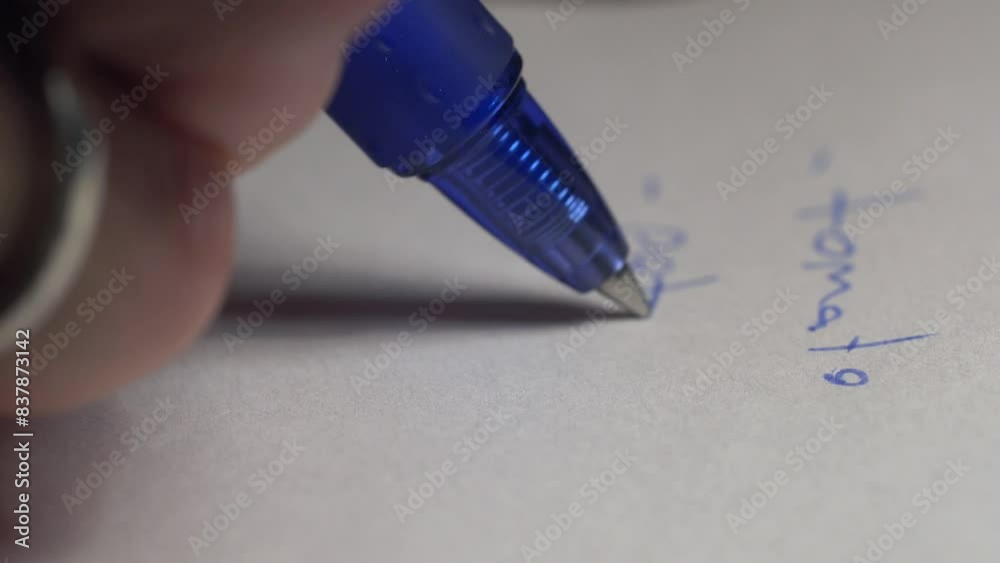 Extreme closeup shot of male hand taking notes on paper