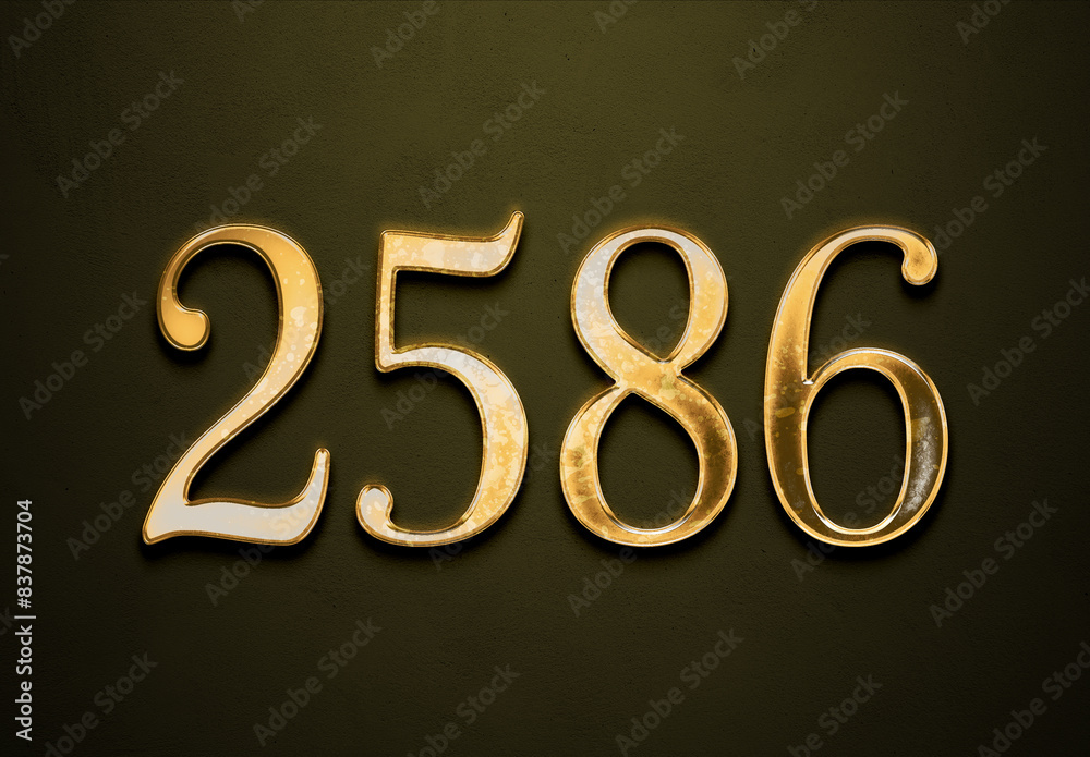Old gold effect of 2586 number with 3D glossy style Mockup. Old gold effect of 2586 number with 3D glossy style Mockup.