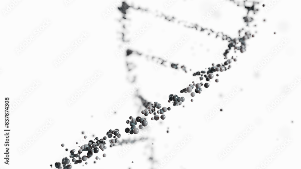 DNA double helix structure made of black spheres on a white background. Scientific and medical research concept for design and education. DNA double helix structure made of black spheres on a white background. Scientific and medical research concept for design and education.