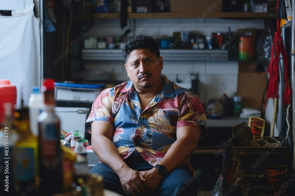 Hispanic man working in garage Hispanic man working in garage