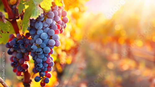 Lush Vineyard Harvest Scene.  Harvest time  a stage in the wine-making process  les vendanges  grape harvesting  a seasonal job.