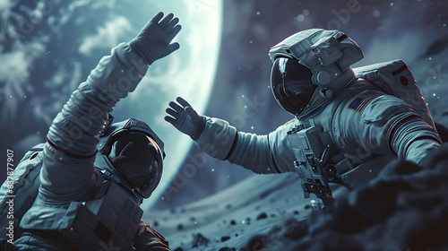 Astronauts giving a high five
