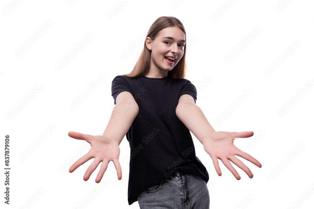 Close-up portrait of a friendly 15 year old Caucasian girl with brown hair on a white background Close-up portrait of a friendly 15 year old Caucasian girl with brown hair on a white background