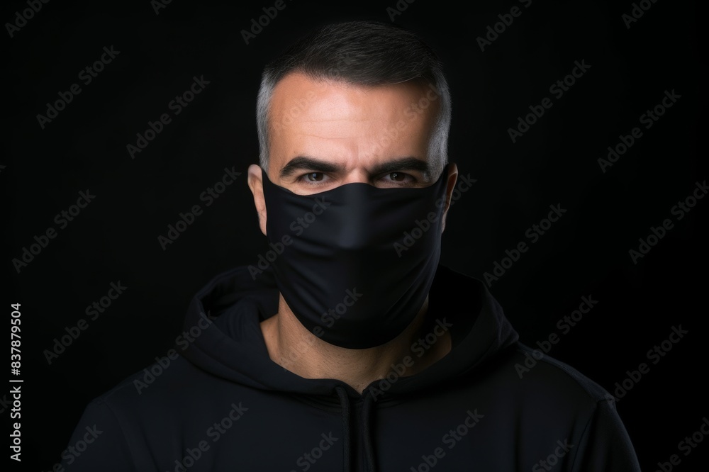 portrait of man wearing mask against black background,slovakia portrait of man wearing mask against black background,slovakia