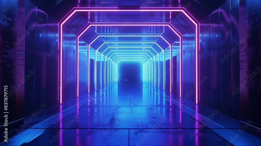 Neon tunnel with blue pink light frames creating a vibrant and futuristic corridor, perfect for sci-fi or modern settings. Neon tunnel with blue pink light frames creating a vibrant and futuristic corridor, perfect for sci-fi or modern settings.
