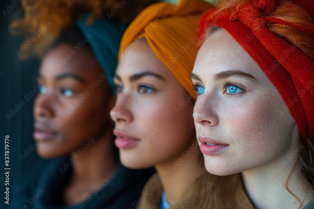 Side Portrait of group diverse multiracial friends