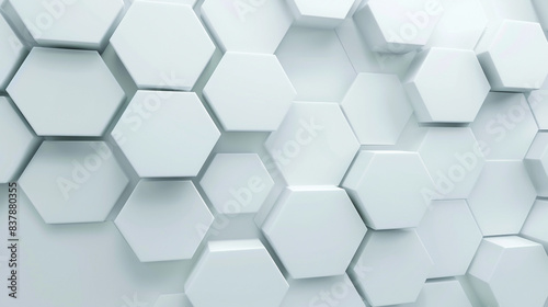 A white geometric hexagon abstract background featuring hexagons with a matte texture and clean edges.