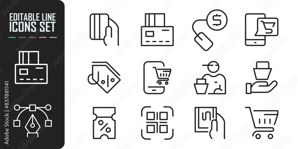 Set of line icons in linear style. Series - E-commerce and shopping. Set of line icons in linear style. Series - E-commerce and shopping.