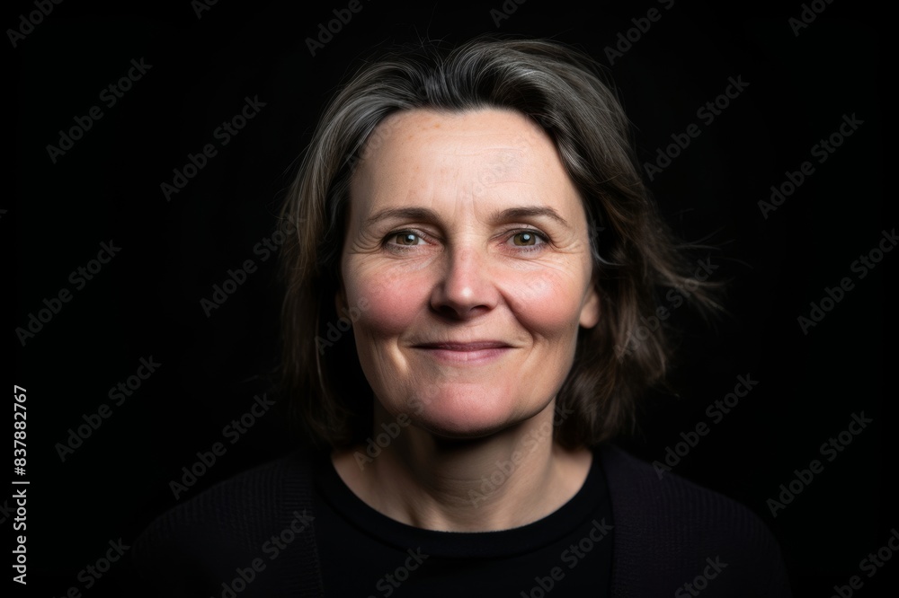 smiling mature woman against black background smiling mature woman against black background