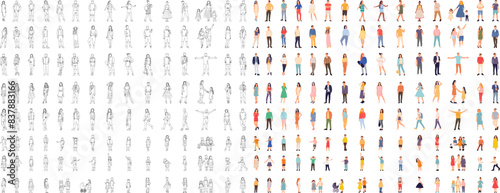 set of people and children in flat style, vector