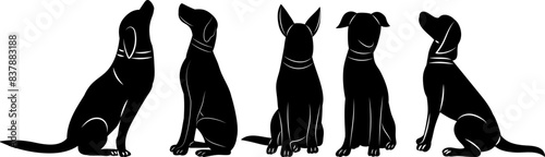 dogs sitting of different breeds silhouette, vector