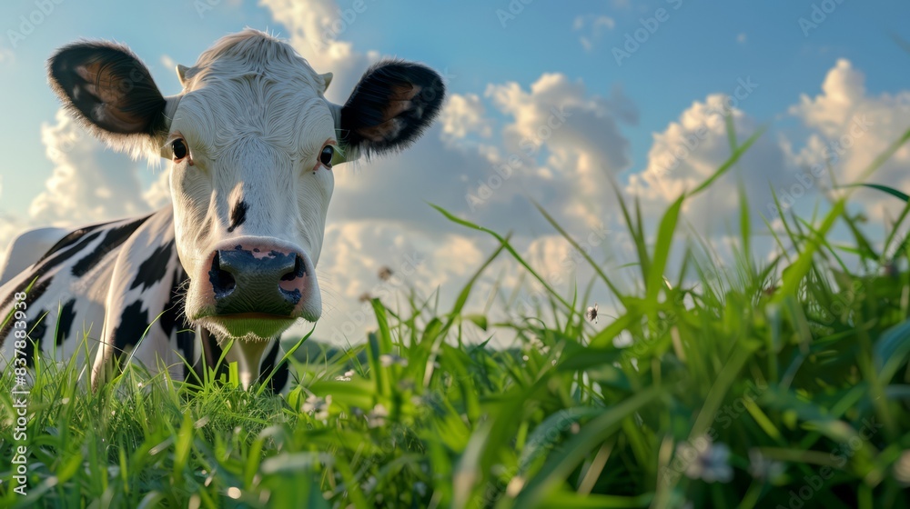 Dairy cows are staring at the clear sky in the pasture. Dairy cows are staring at the clear sky in the pasture.