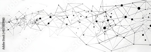 A black and white vector illustration of an abstract network pattern, connecting nodes with lines on a clean background 