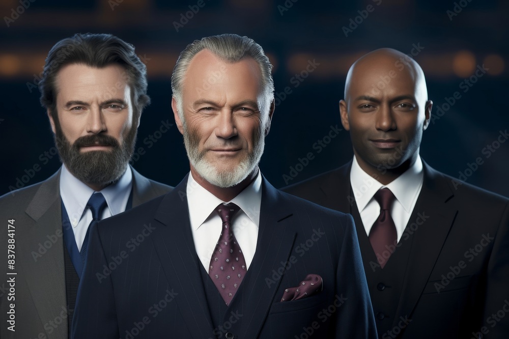 three businessmen smiling, portrait, close-up three businessmen smiling, portrait, close-up