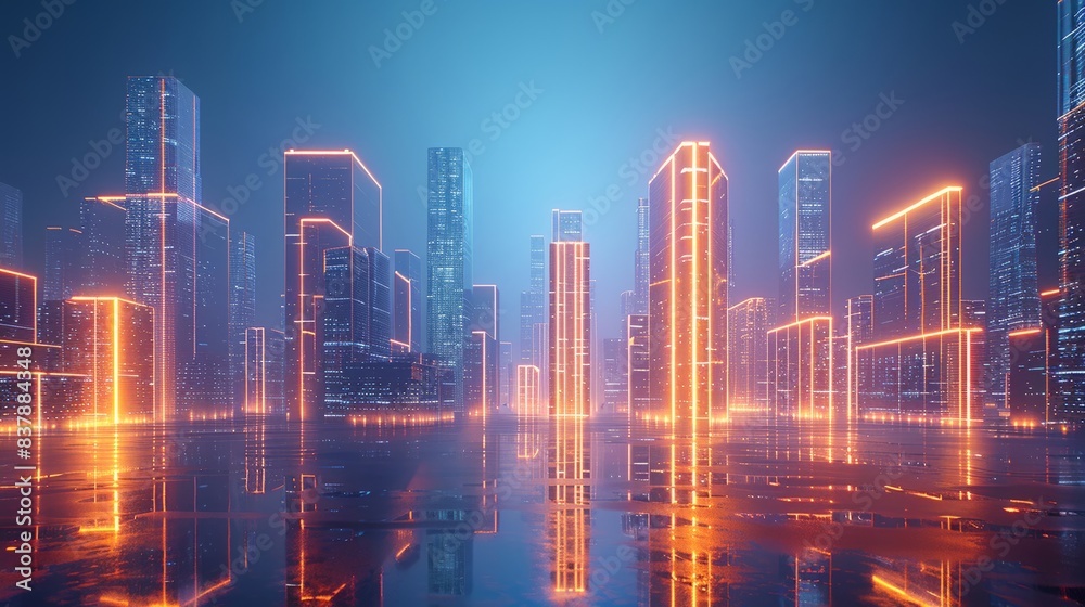 Futuristic city skyline with illuminated skyscrapers and modern architecture Futuristic city skyline with illuminated skyscrapers and modern architecture