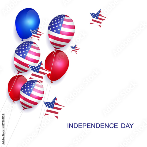 Isolated design component, silhouette of balloons and stars with abstract America flag.