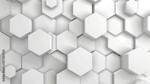 A white geometric hexagon abstract background featuring a seamless hexagonal network with light gradients.