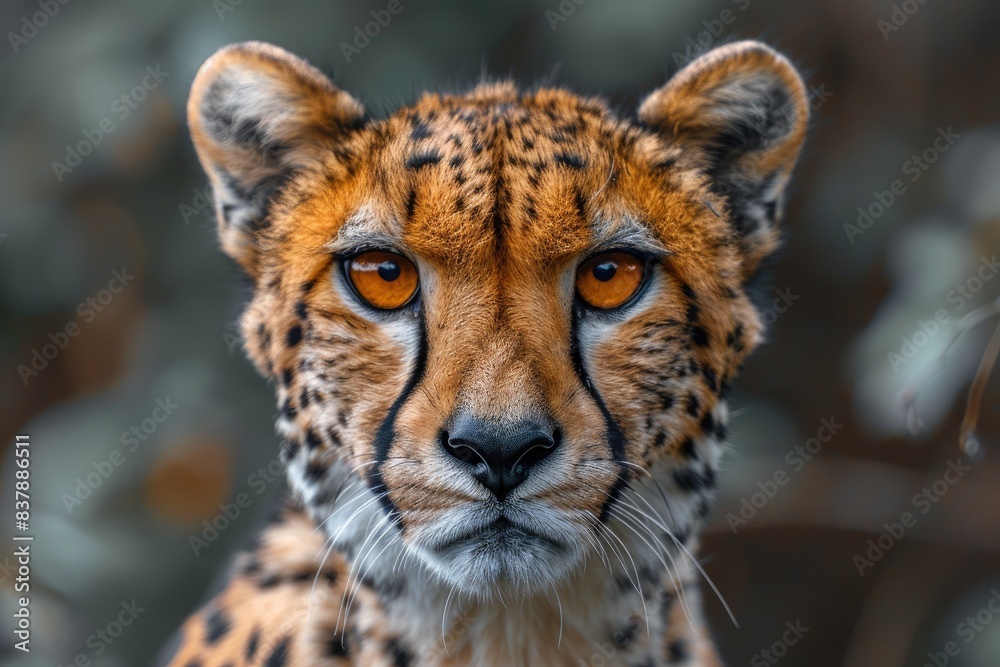 Close-up of a cheetah with intense gaze, showcasing its spotted fur and beautiful eyes, set against a blurred natural background. Close-up of a cheetah with intense gaze, showcasing its spotted fur and beautiful eyes, set against a blurred natural background.