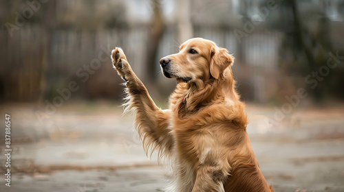 Golden Retriever giving a high five 