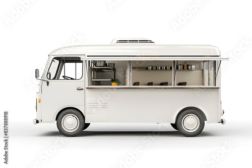 White food truck side view isolated on white background