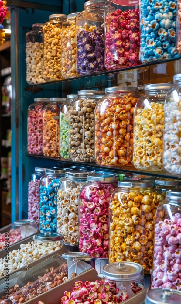 A pop-up shop that specializes in gourmet popcorn. A pop-up shop that specializes in gourmet popcorn.