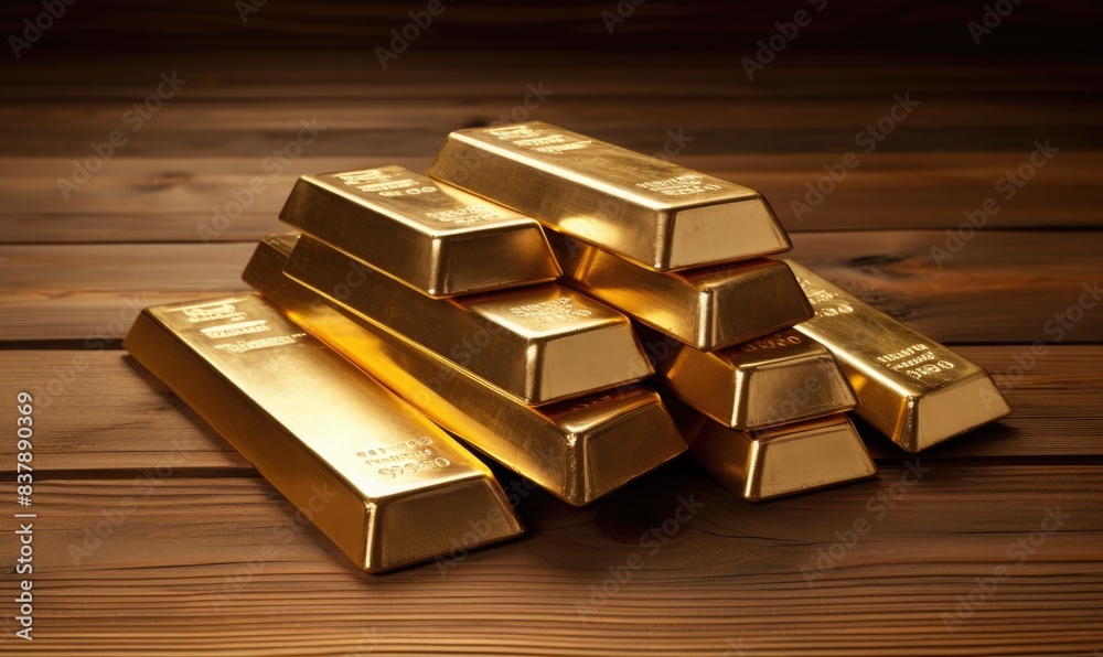 Neat arrangement of gold ingots Neat arrangement of gold ingots