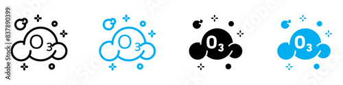 Ozonation icon set depicting ozone treatment symbols, ideal for environmental and health-related illustrations.