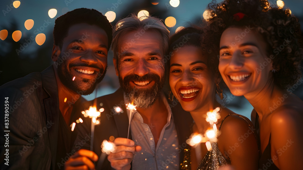 Professional Team Members Celebrating with Sparklers at Corporate Thanks Party Business and Team Building Concept for Photo Stock Professional Team Members Celebrating with Sparklers at Corporate Thanks Party Business and Team Building Concept for Photo Stock