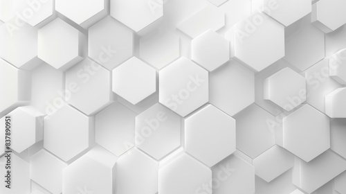 A white geometric hexagon abstract background featuring hexagons with beveled edges and subtle shadows.