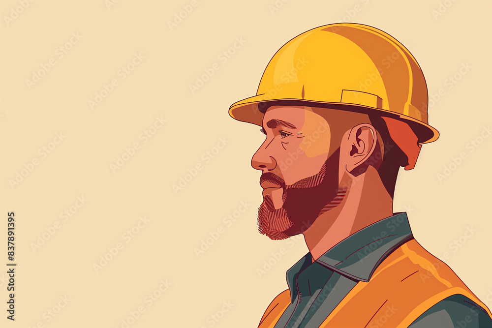 Labour wearing helmet and vest engineer concept Labour wearing helmet and vest engineer concept