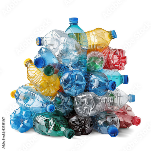 Pile of plastic bottles isolated on transparent background. Generative AI