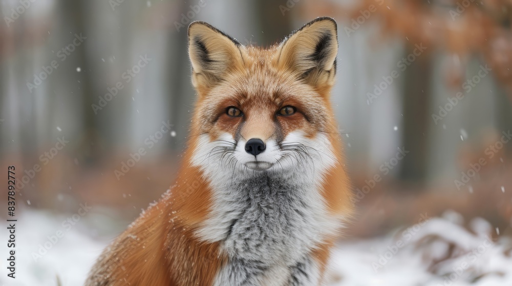 Closeup of a fox in a snowy forest, highlighting the adaptability and beauty of wildlife in various ecosystems, isolated white background, copy space Closeup of a fox in a snowy forest, highlighting the adaptability and beauty of wildlife in various ecosystems, isolated white background, copy space