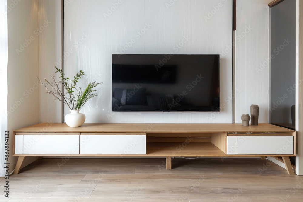 A large wooden entertainment center with a black flat screen television A large wooden entertainment center with a black flat screen television