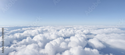 Canvas Print Serene Skyline View Above Fluffy Cumulus Clouds, Clear Blue Sky, High Altitude P
