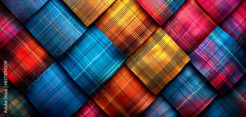 Create a seamless, multicolored, tartan pattern with a subtle, textured background.