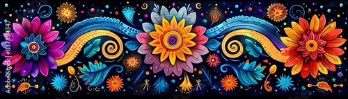 Create a seamless pattern with colorful and intricate floral elements
