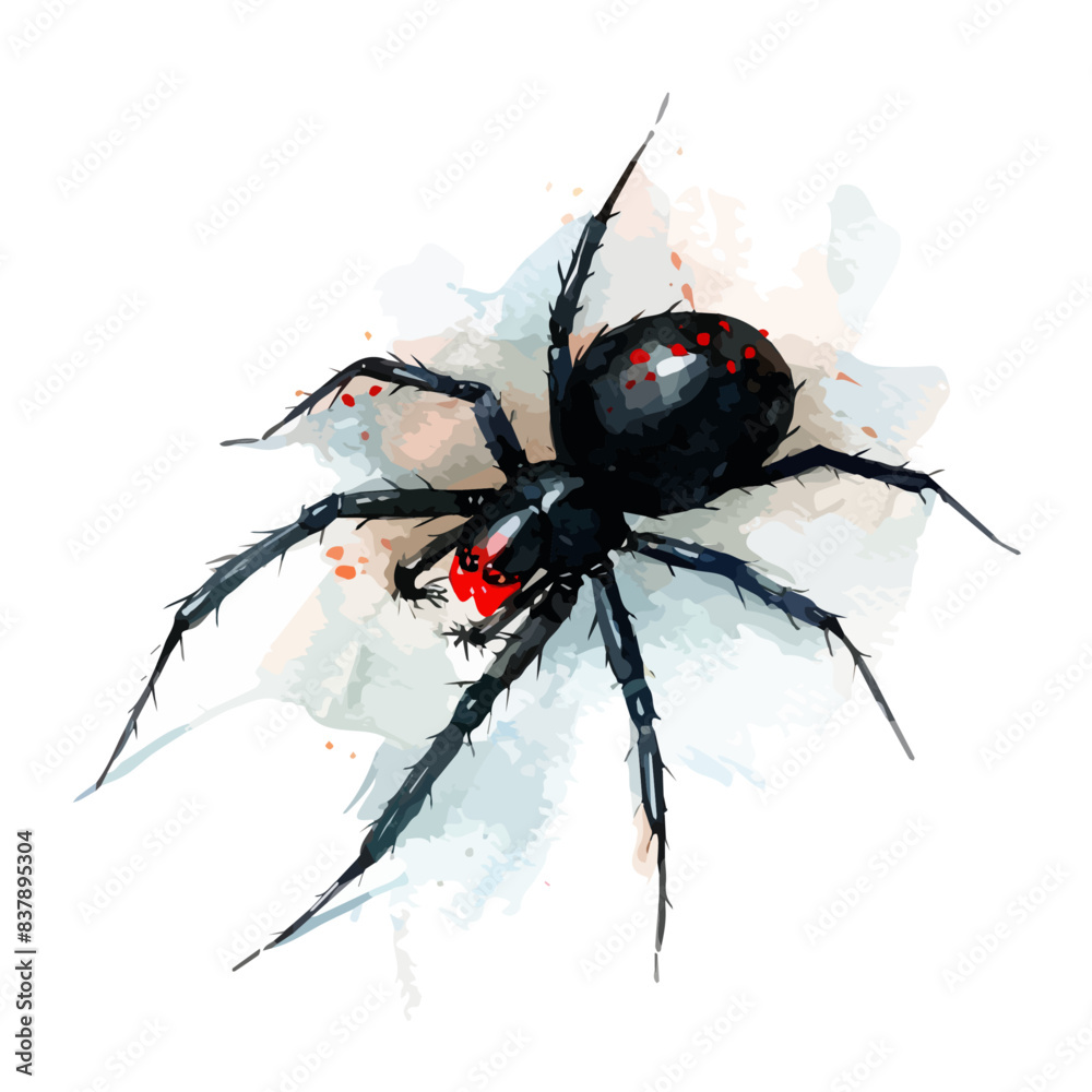 Watercolor vector of a black widow spider, isolated on a white ...