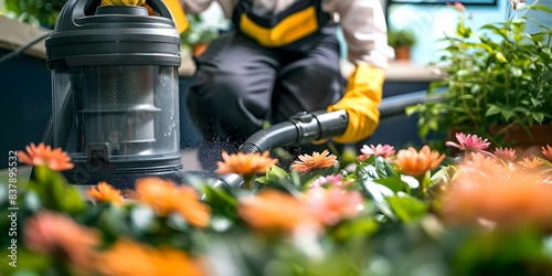 Experienced industrial services worker utilizes industrial vacuum for office cleaning. Concept Industrial Services, Industrial Vacuum, Office Cleaning, Experienced Worker, Efficient Techniques