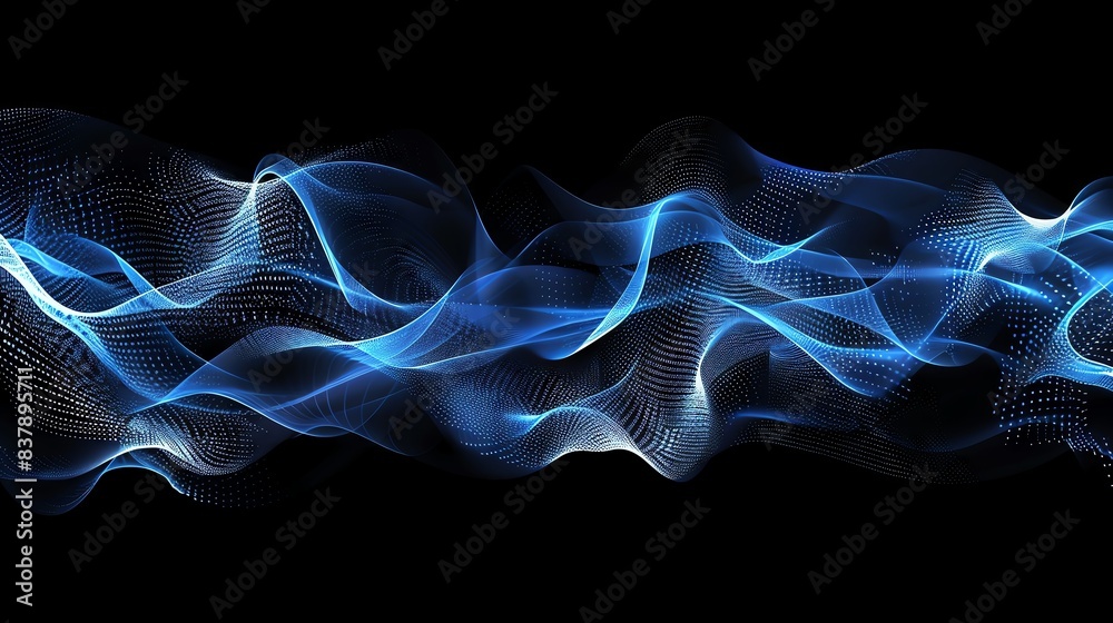 Obraz premium Abstract blue and white waves flowing on a black background. Dynamic, futuristic, and ethereal design.